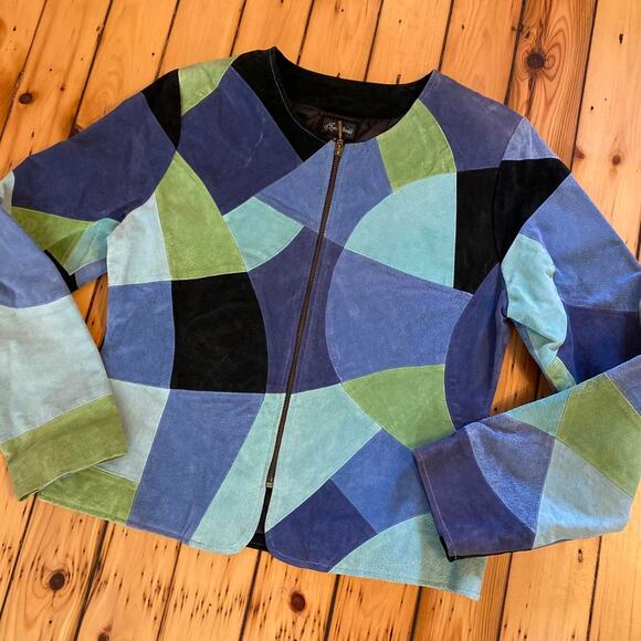 Vintage 1990s -y2k 2000s Suede Patchwork Leather Women's Jacket Size Medium - Picture 3 of 4